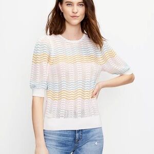 LOFT Striped Puff Sleeve Sweater